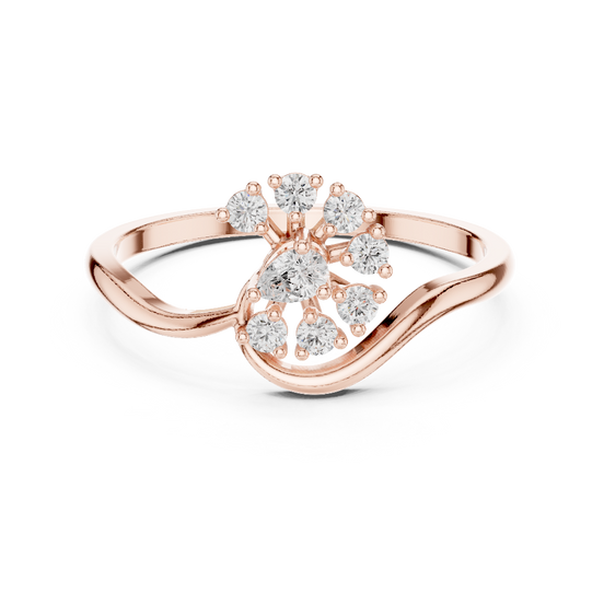 Ladies pear floral diamond ring in gold with pear and round lab grown diamonds by Signora Jewels