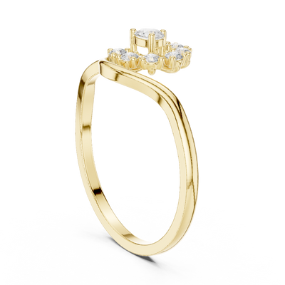 pear and round diamond floral ring in yellow gold