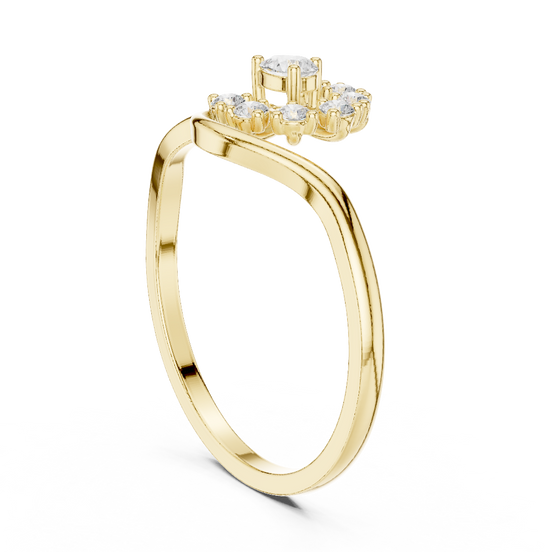 pear and round diamond floral ring in yellow gold