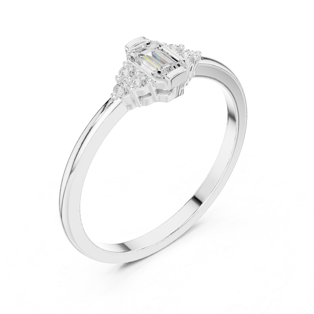 Ladies emerald side diamond ring in gold with emerald and round lab grown diamonds by Signora Jewels