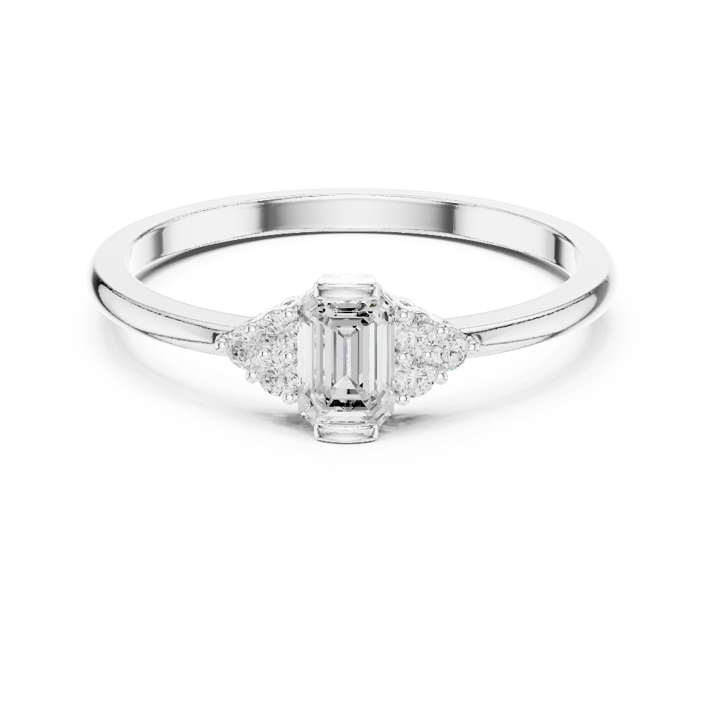 Ladies emerald side diamond ring in gold with emerald and round lab grown diamonds by Signora Jewels
