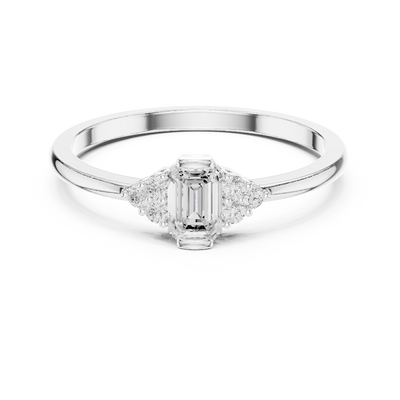 Ladies emerald side diamond ring in gold with emerald and round lab grown diamonds by Signora Jewels