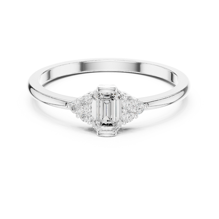 Ladies emerald side diamond ring in gold with emerald and round lab grown diamonds by Signora Jewels