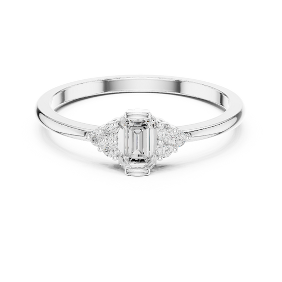 Ladies emerald side diamond ring in gold with emerald and round lab grown diamonds by Signora Jewels