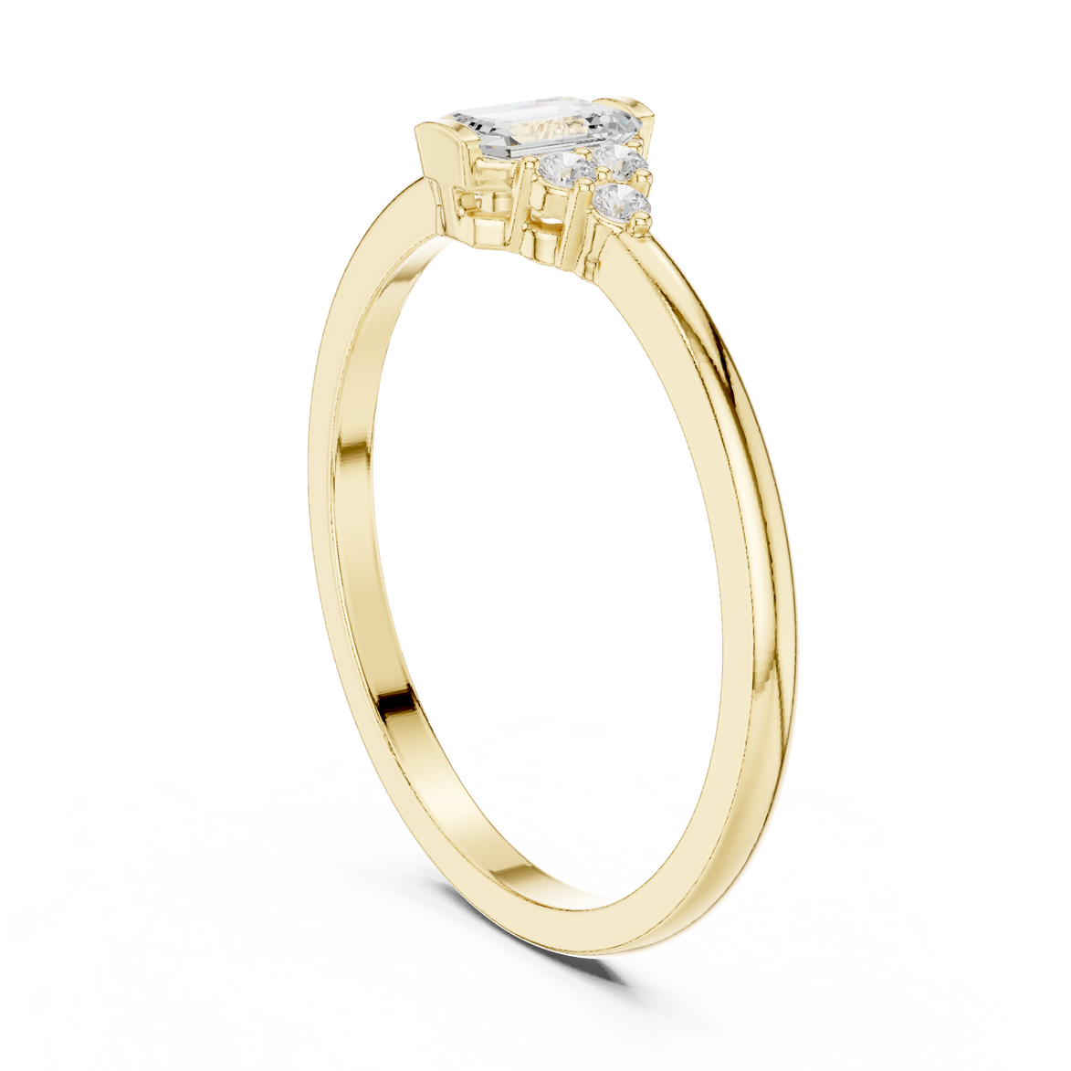 Ladies emerald side diamond ring in gold with emerald and round lab grown diamonds by Signora Jewels