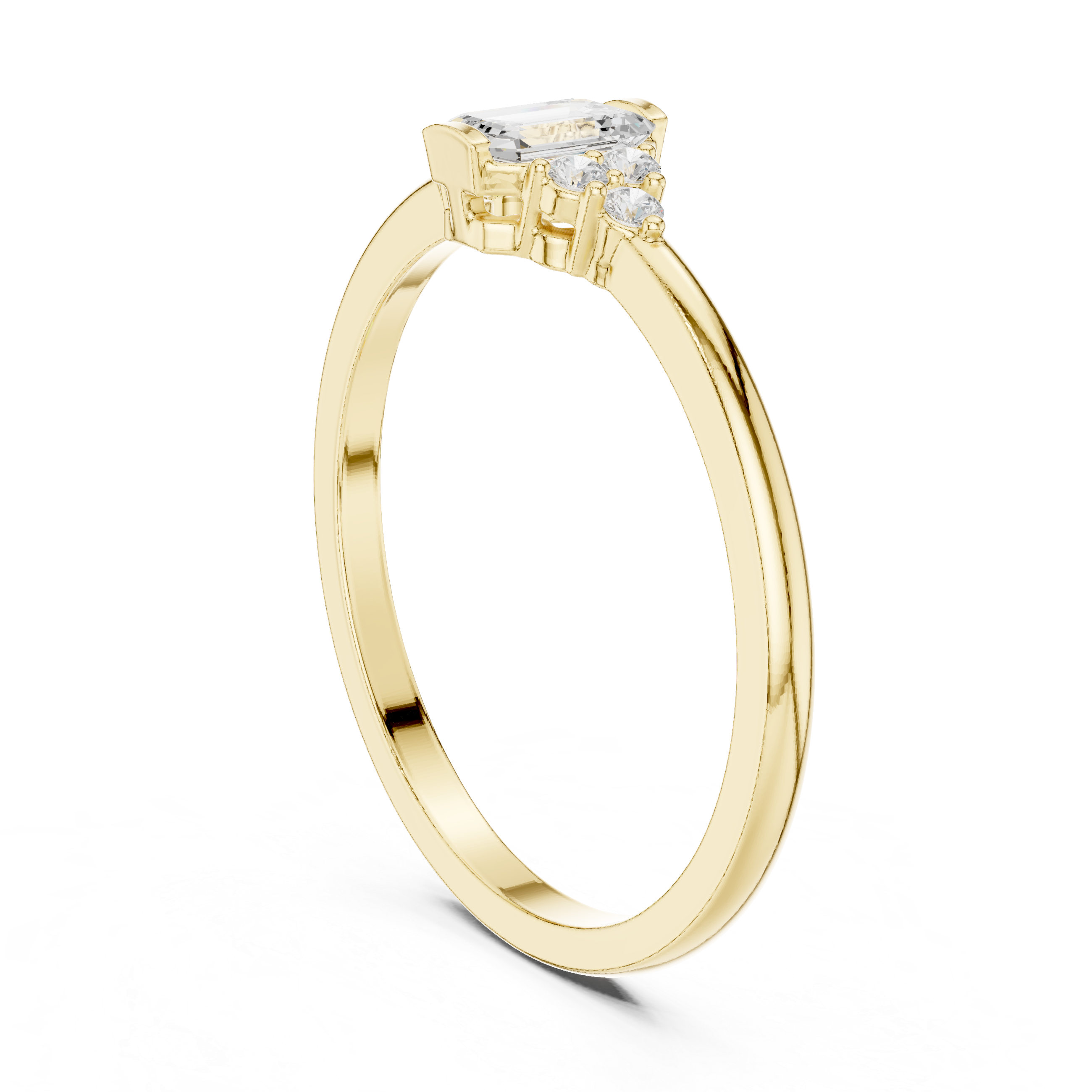 Ladies emerald side diamond ring in gold with emerald and round lab grown diamonds by Signora Jewels