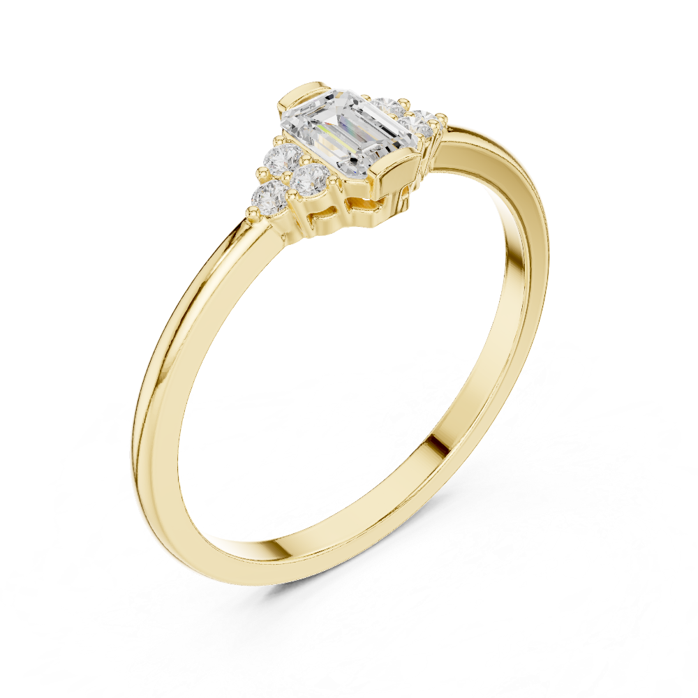 Ladies emerald side diamond ring in gold with emerald and round lab grown diamonds by Signora Jewels