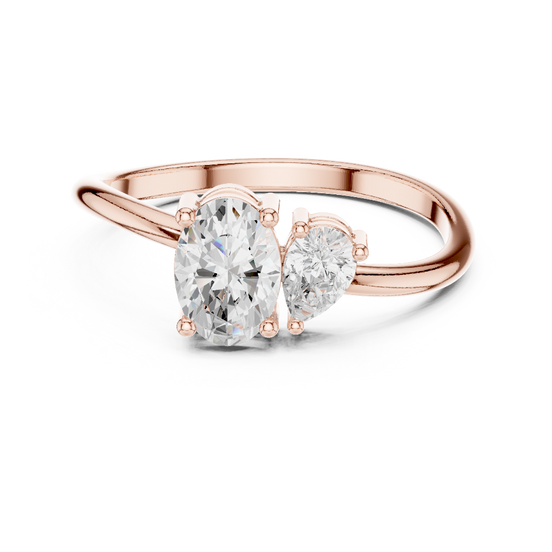 Ladies oval pear diamond ring in gold with oval and pear lab grown diamonds by Signora Jewels
