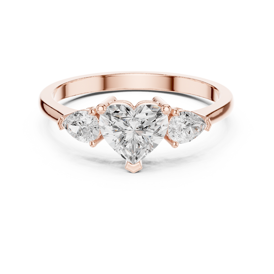 Ladies heart pear diamond ring in gold with heart and pear lab grown diamonds by Signora Jewels