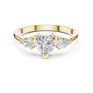 heart diamond three stone engagement ring in yellow gold