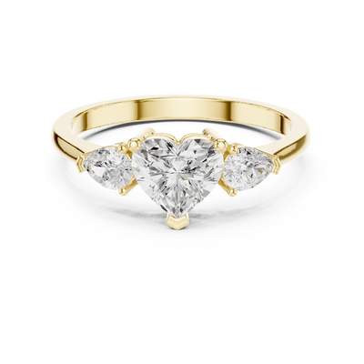Ladies heart pear diamond ring in gold with heart and pear lab grown diamonds by Signora Jewels