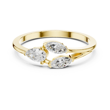 pear and marquise diamond bypass engagement ring in yellow gold