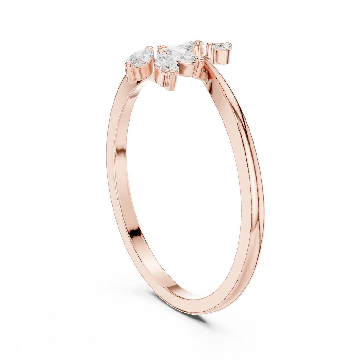 Ladies marquise leaf diamond ring in gold with marquise lab grown diamonds by Signora Jewels