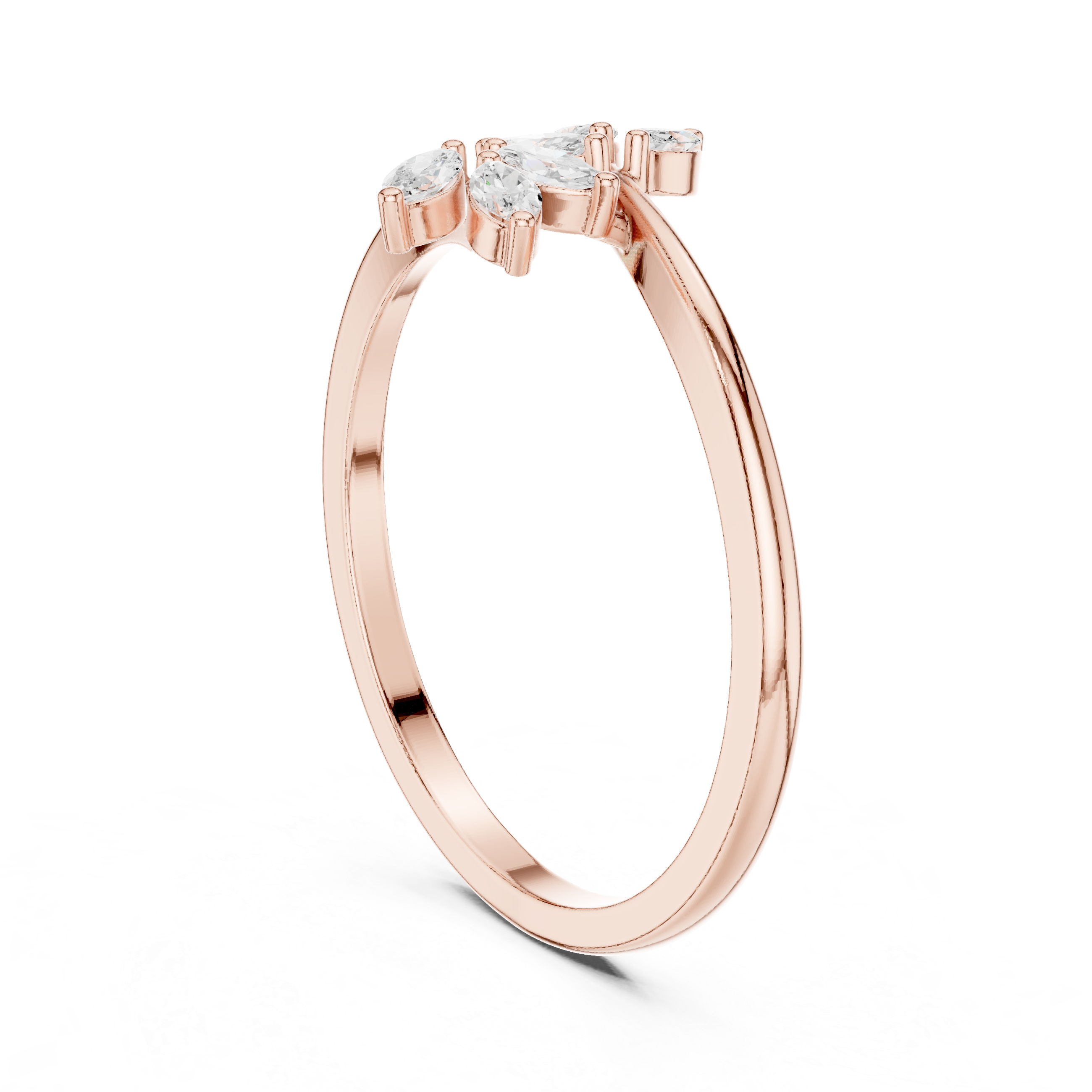 Ladies marquise leaf diamond ring in gold with marquise lab grown diamonds by Signora Jewels
