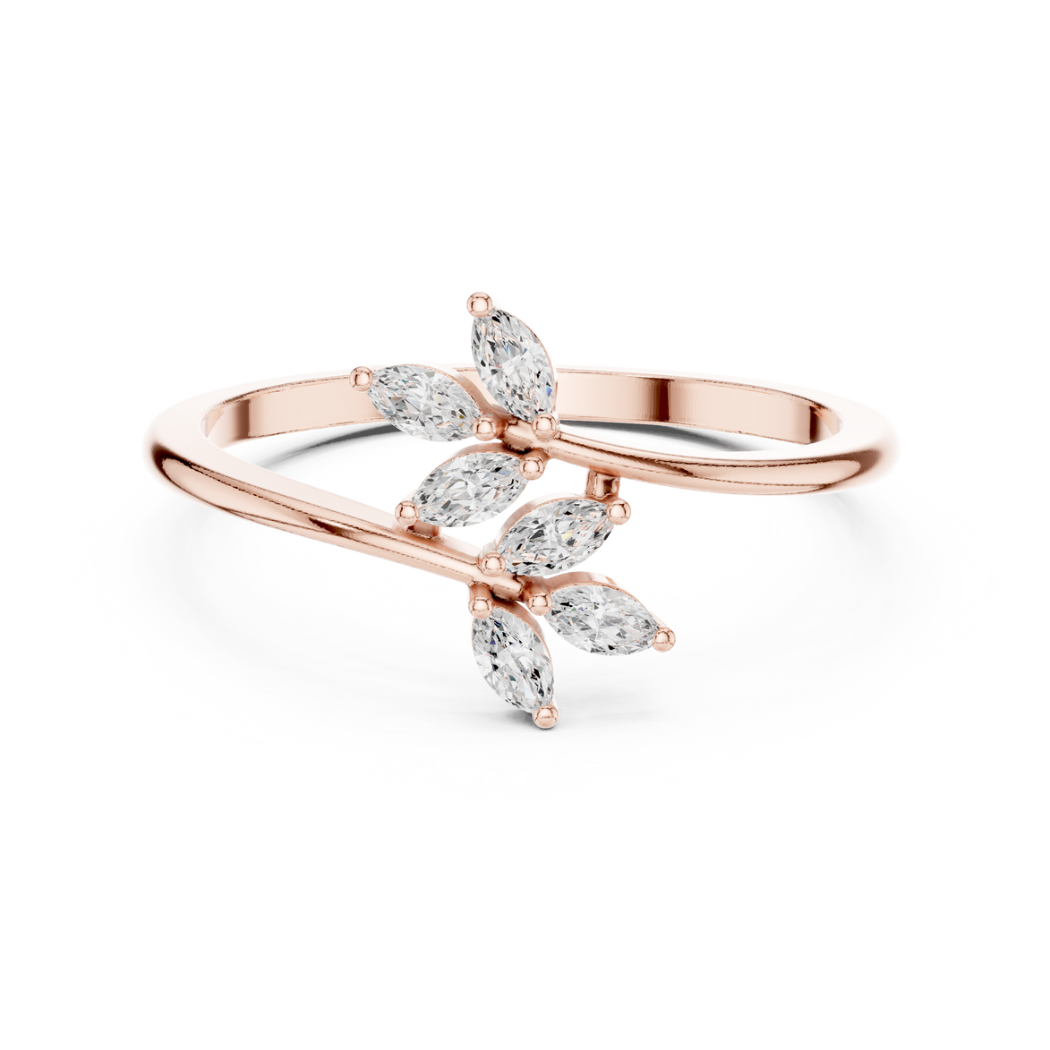 Ladies marquise leaf diamond ring in gold with marquise lab grown diamonds by Signora Jewels