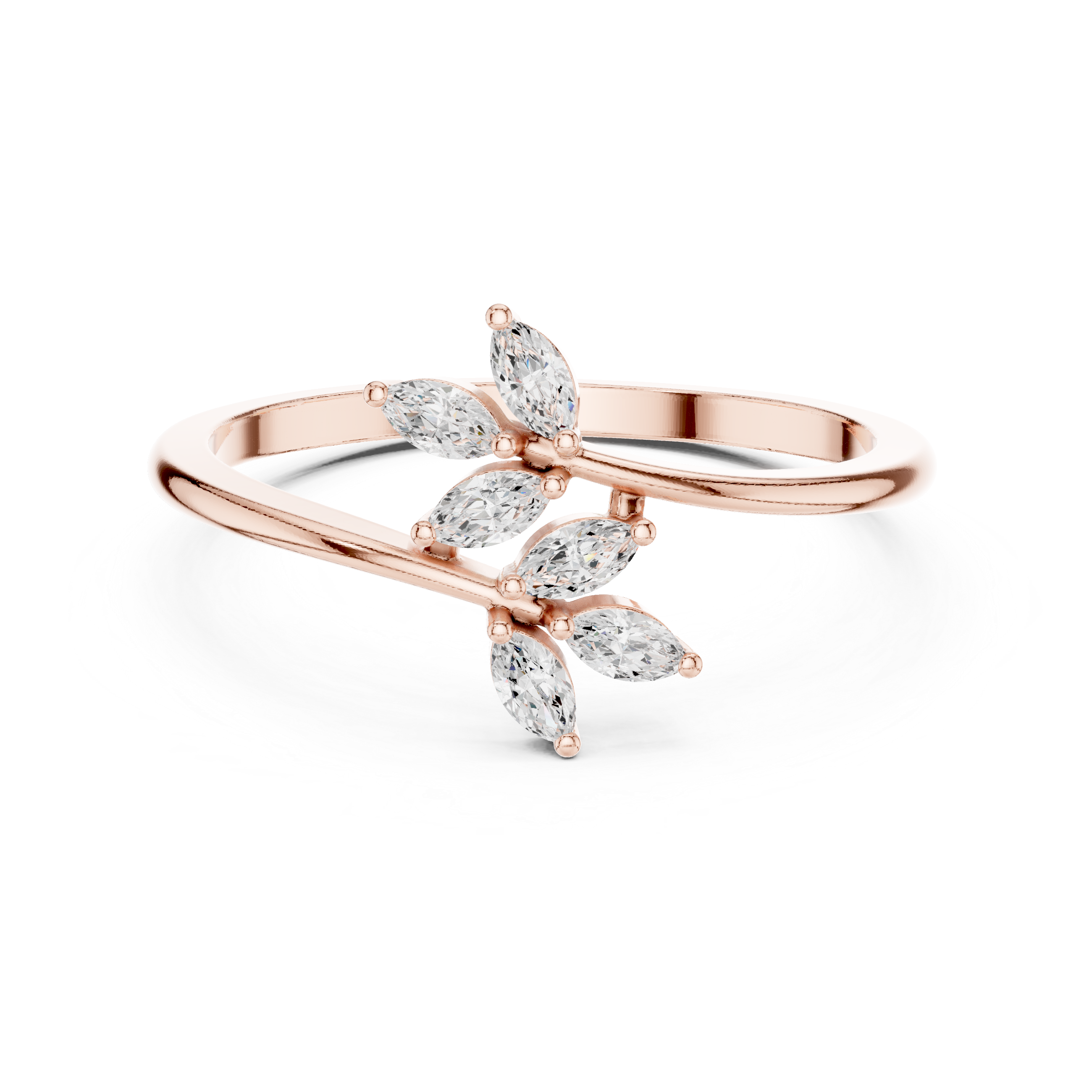 Ladies marquise leaf diamond ring in gold with marquise lab grown diamonds by Signora Jewels