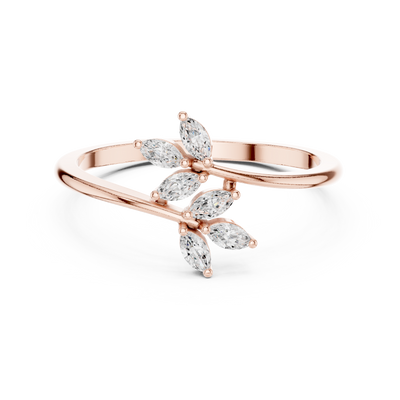 Ladies marquise leaf diamond ring in gold with marquise lab grown diamonds by Signora Jewels