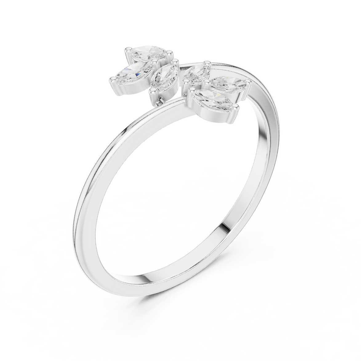 Ladies marquise leaf diamond ring in gold with marquise lab grown diamonds by Signora Jewels