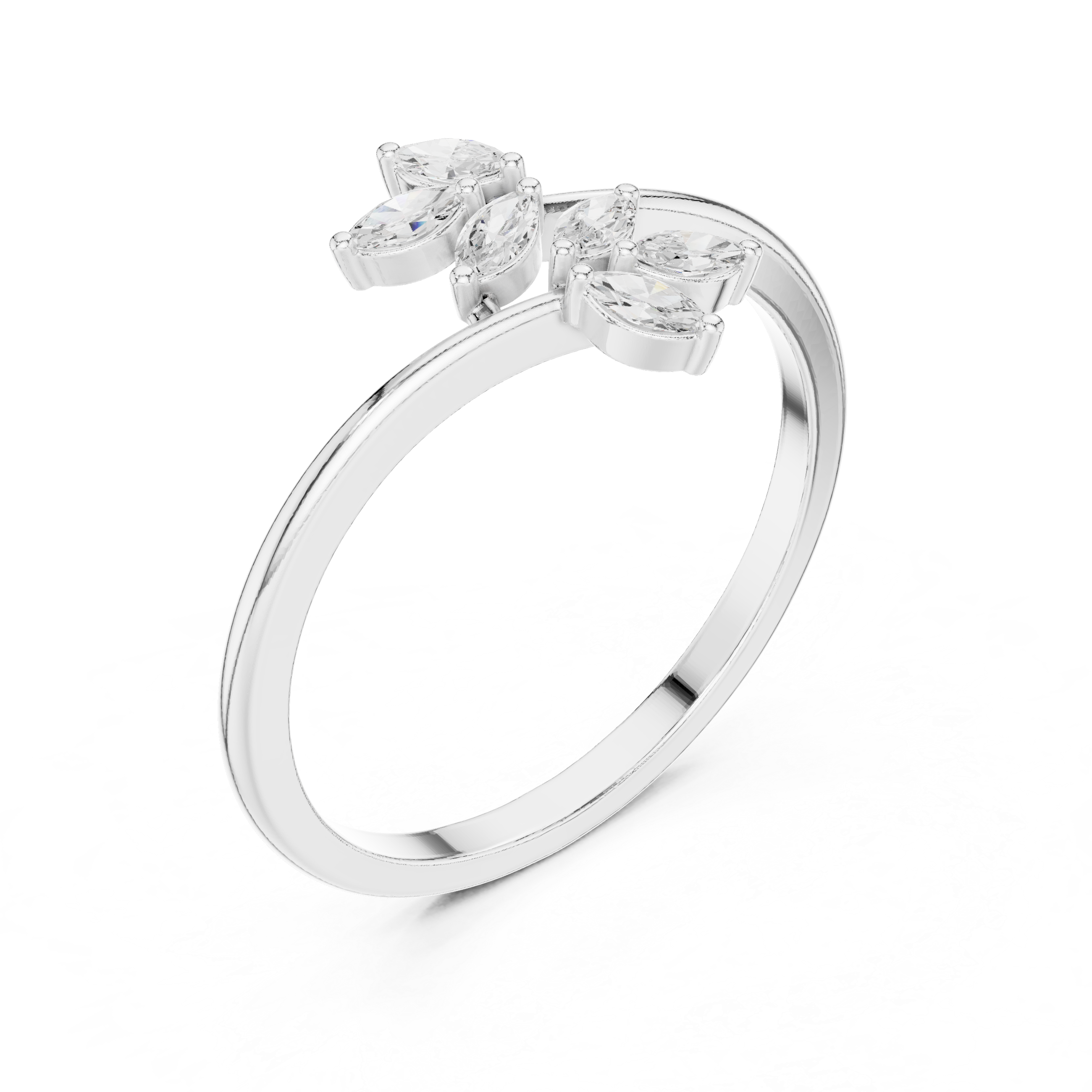 Ladies marquise leaf diamond ring in gold with marquise lab grown diamonds by Signora Jewels