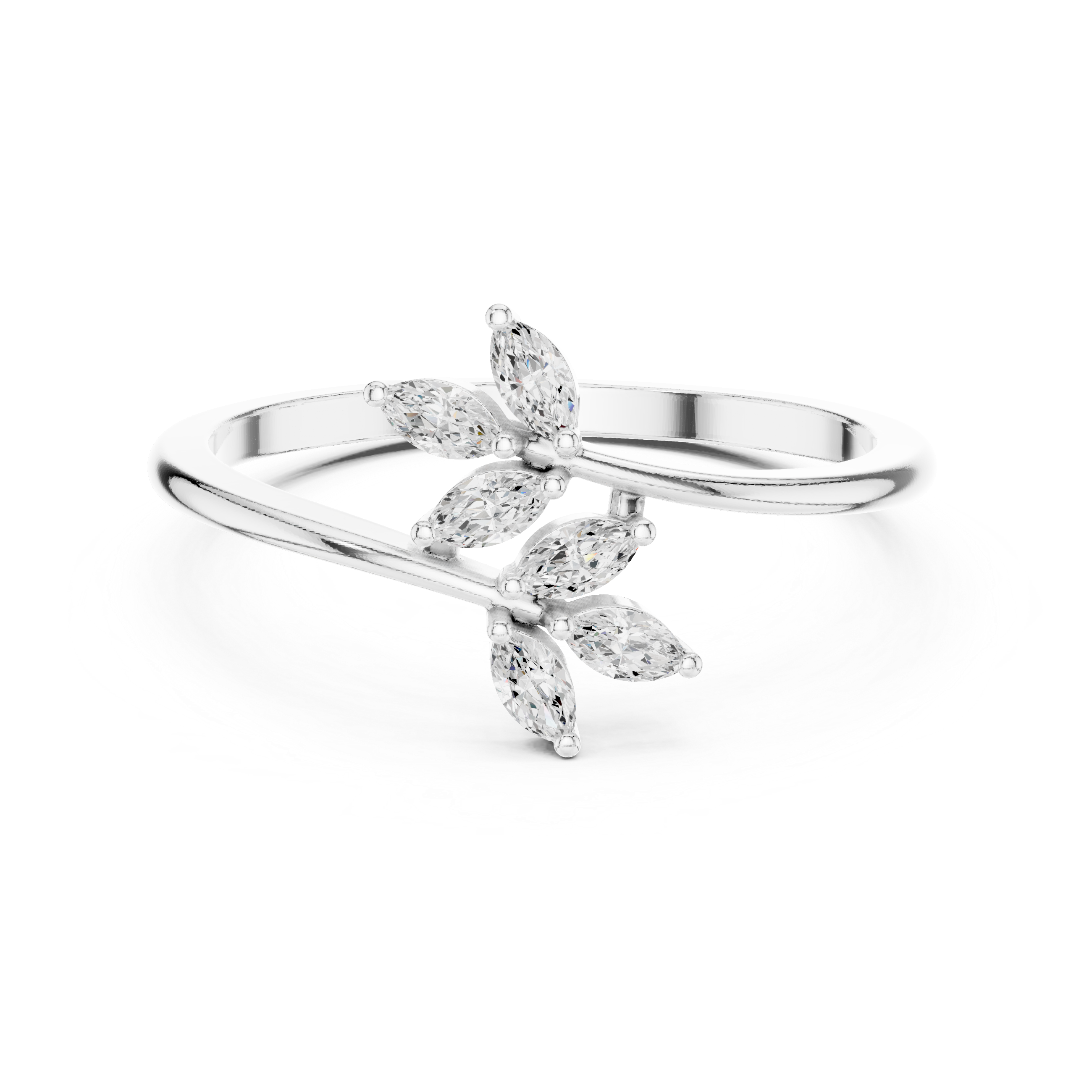 Ladies marquise leaf diamond ring in gold with marquise lab grown diamonds by Signora Jewels