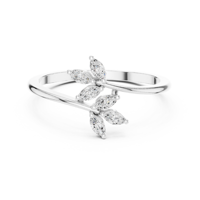 Ladies marquise leaf diamond ring in gold with marquise lab grown diamonds by Signora Jewels
