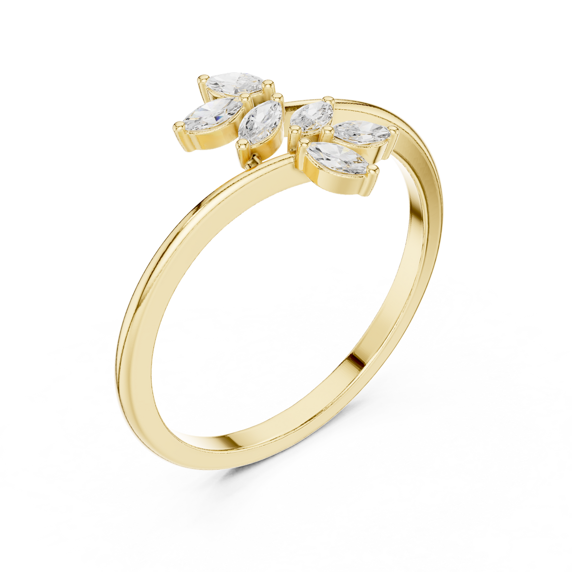 Ladies marquise leaf diamond ring in gold with marquise lab grown diamonds by Signora Jewels