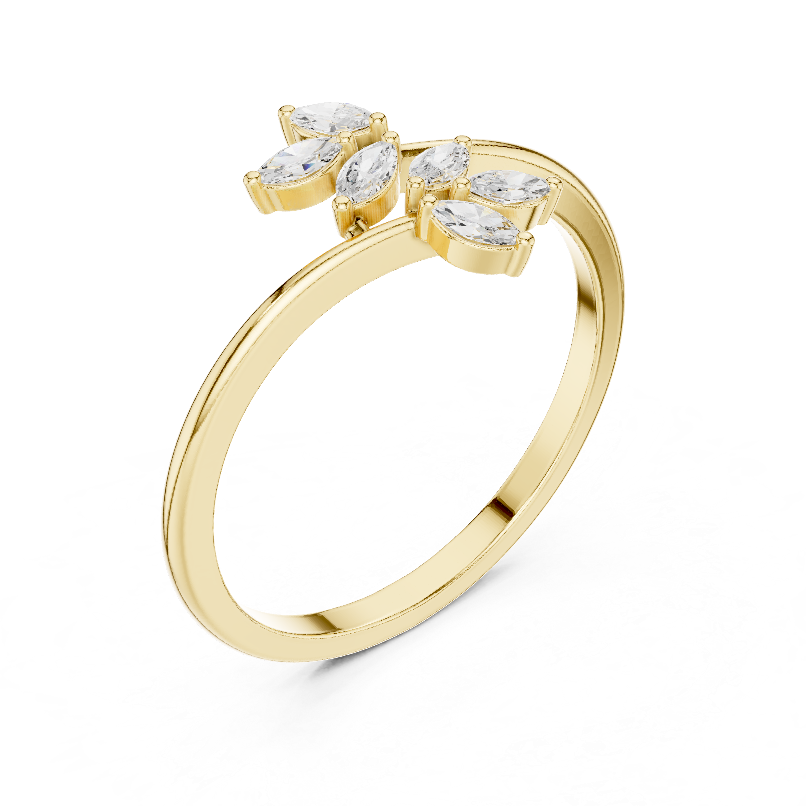 Ladies marquise leaf diamond ring in gold with marquise lab grown diamonds by Signora Jewels