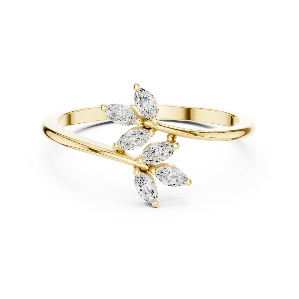 Ladies marquise leaf diamond ring in gold with marquise lab grown diamonds by Signora Jewels