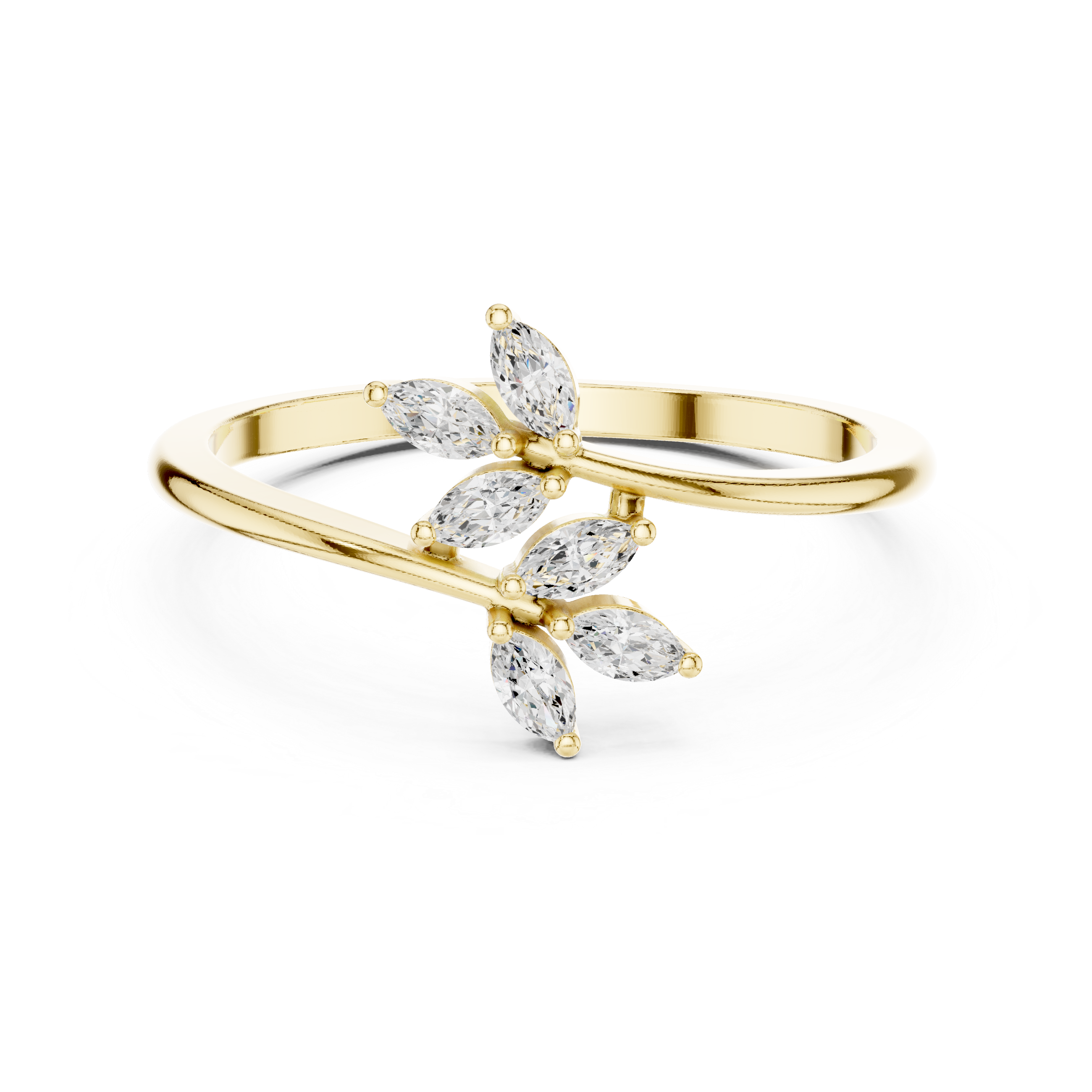 Ladies marquise leaf diamond ring in gold with marquise lab grown diamonds by Signora Jewels