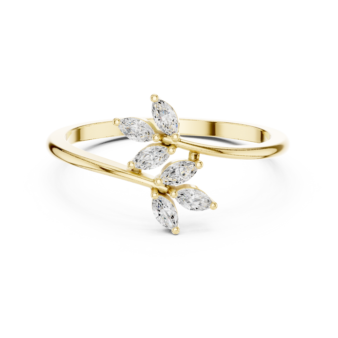 Ladies marquise leaf diamond ring in gold with marquise lab grown diamonds by Signora Jewels