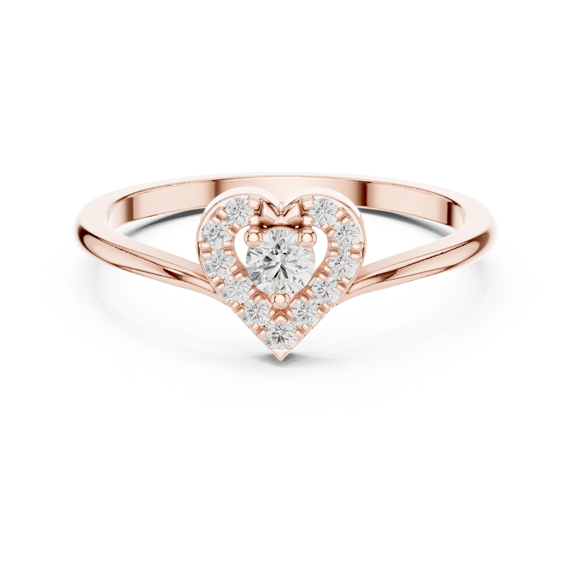 Ladies heart halo diamond ring in gold with round lab grown diamonds by Signora Jewels