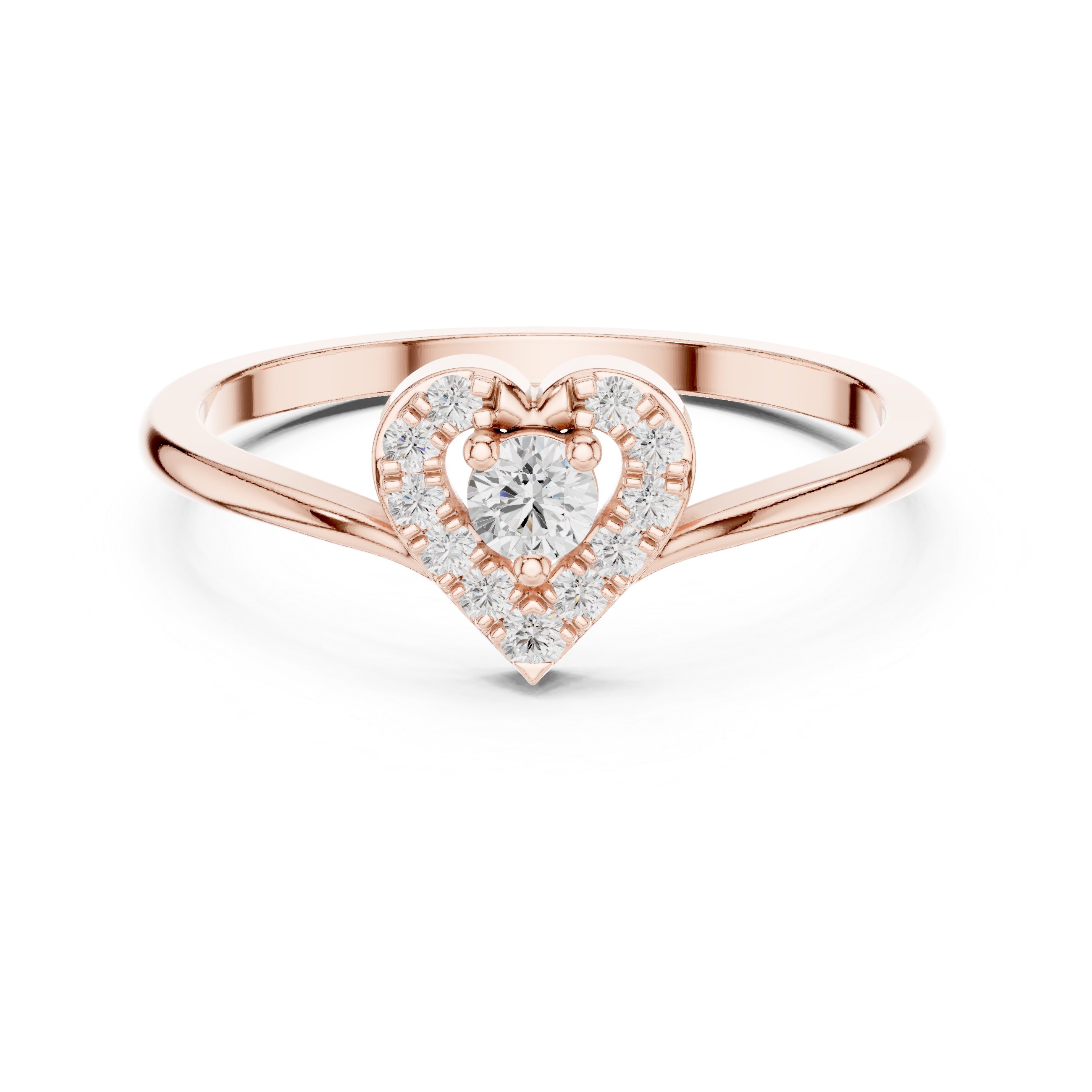 Ladies heart halo diamond ring in gold with round lab grown diamonds by Signora Jewels