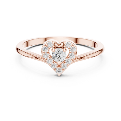 Ladies heart halo diamond ring in gold with round lab grown diamonds by Signora Jewels