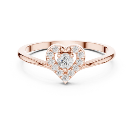 Ladies heart halo diamond ring in gold with round lab grown diamonds by Signora Jewels