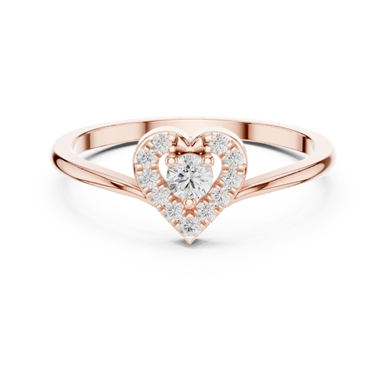 Ladies heart halo diamond ring in gold with round lab grown diamonds by Signora Jewels