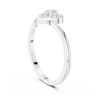 Round lab grown diamond heart halo ring in white gold