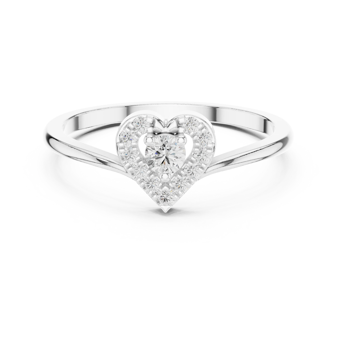 Round Lab Grown Diamond Heart Halo Engagement Ring