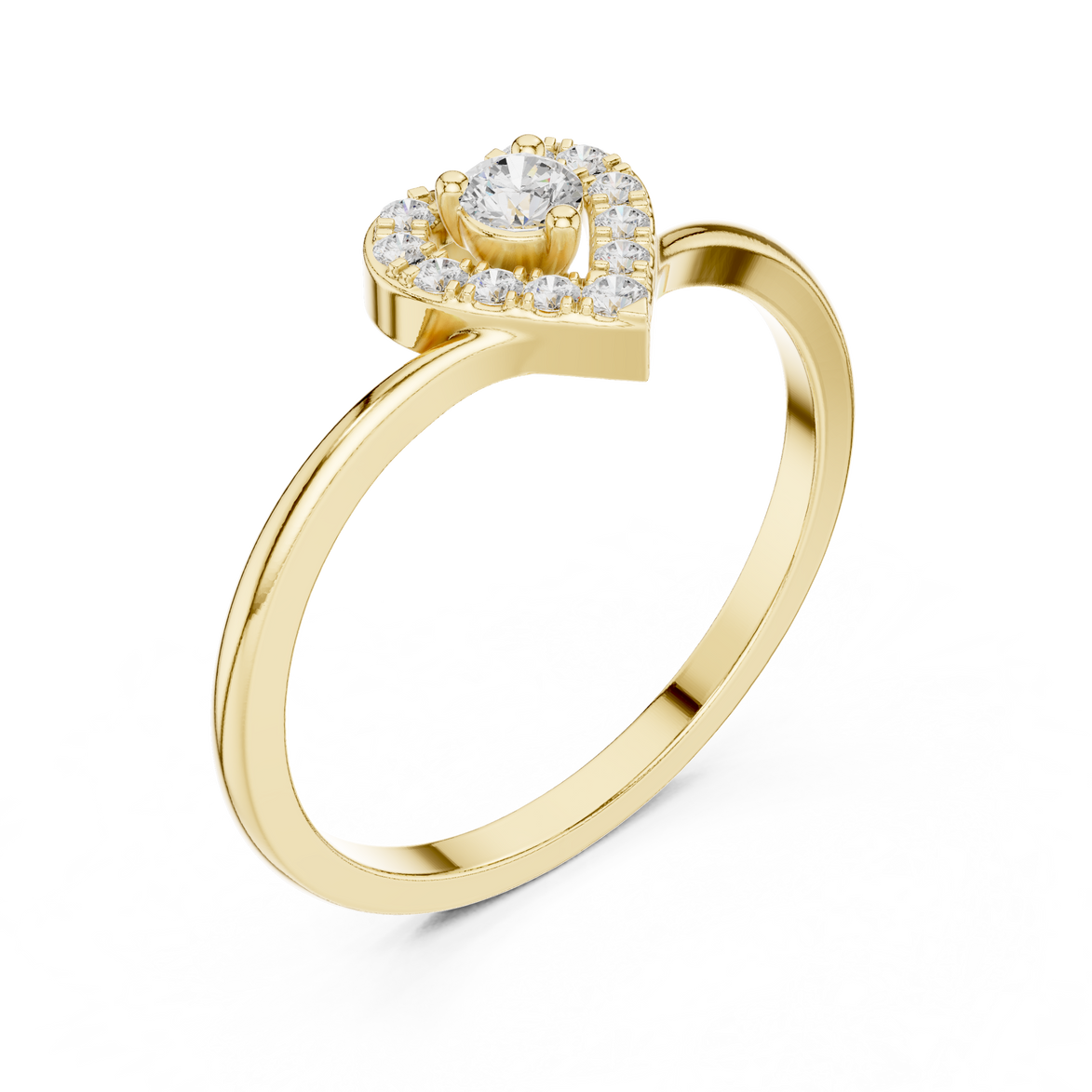 Ladies heart halo diamond ring in gold with round lab grown diamonds by Signora Jewels