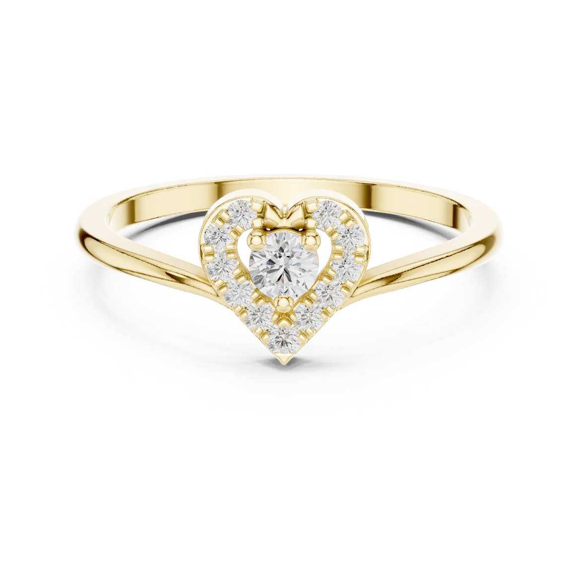 Ladies heart halo diamond ring in gold with round lab grown diamonds by Signora Jewels