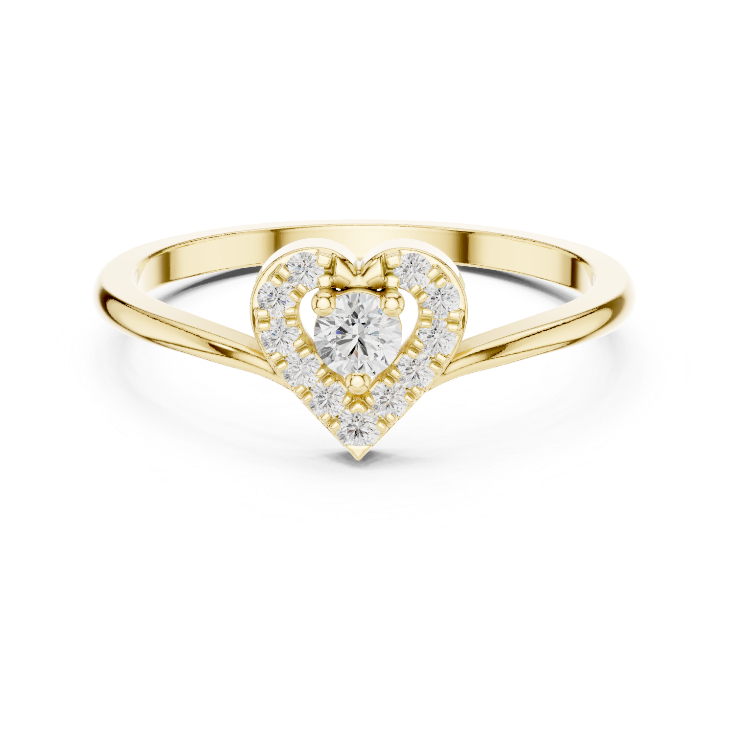 Ladies heart halo diamond ring in gold with round lab grown diamonds by Signora Jewels