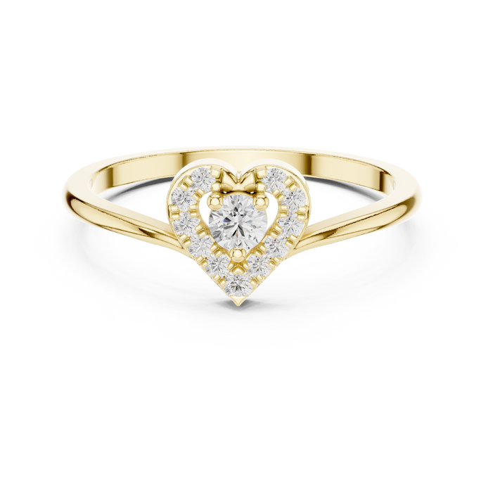 Ladies heart halo diamond ring in gold with round lab grown diamonds by Signora Jewels