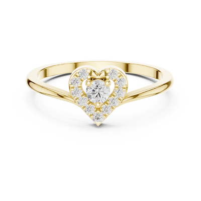 Ladies heart halo diamond ring in gold with round lab grown diamonds by Signora Jewels