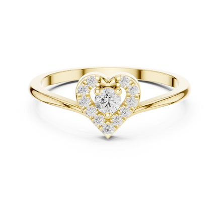 Ladies heart halo diamond ring in gold with round lab grown diamonds by Signora Jewels