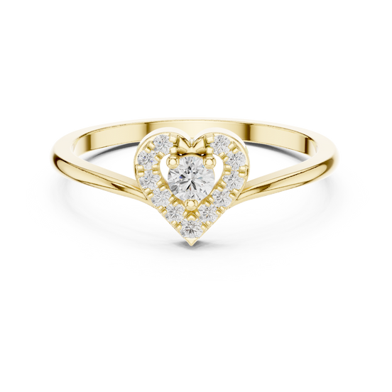 Ladies heart halo diamond ring in gold with round lab grown diamonds by Signora Jewels