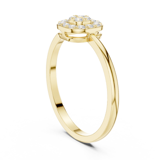 Round lab grown diamond cushion cluster ring in yellow gold