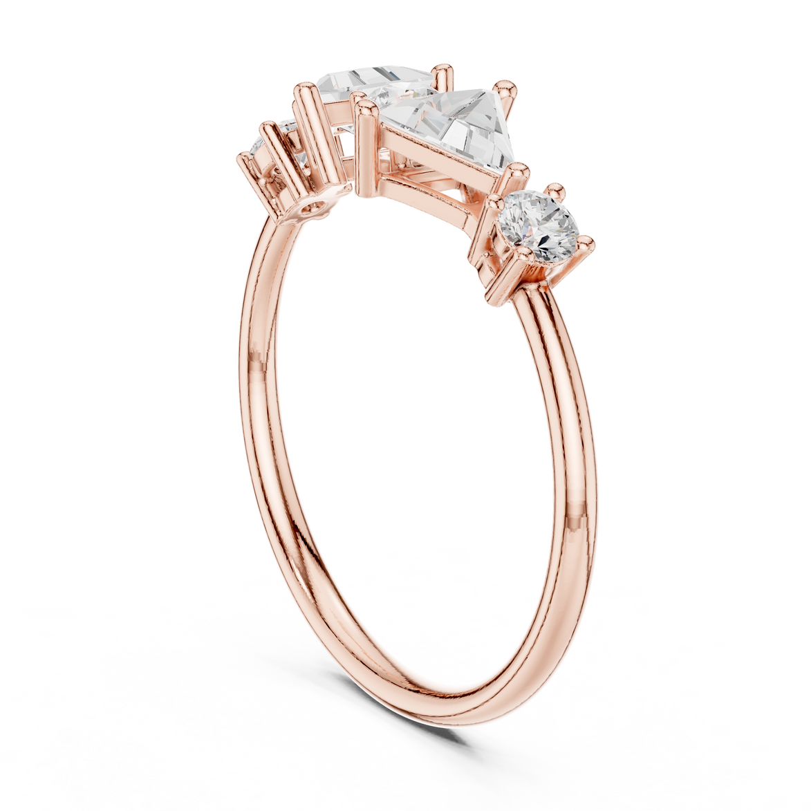Ladies triangle diamond ring in gold with triangle and round lab grown diamonds by Signora Jewels