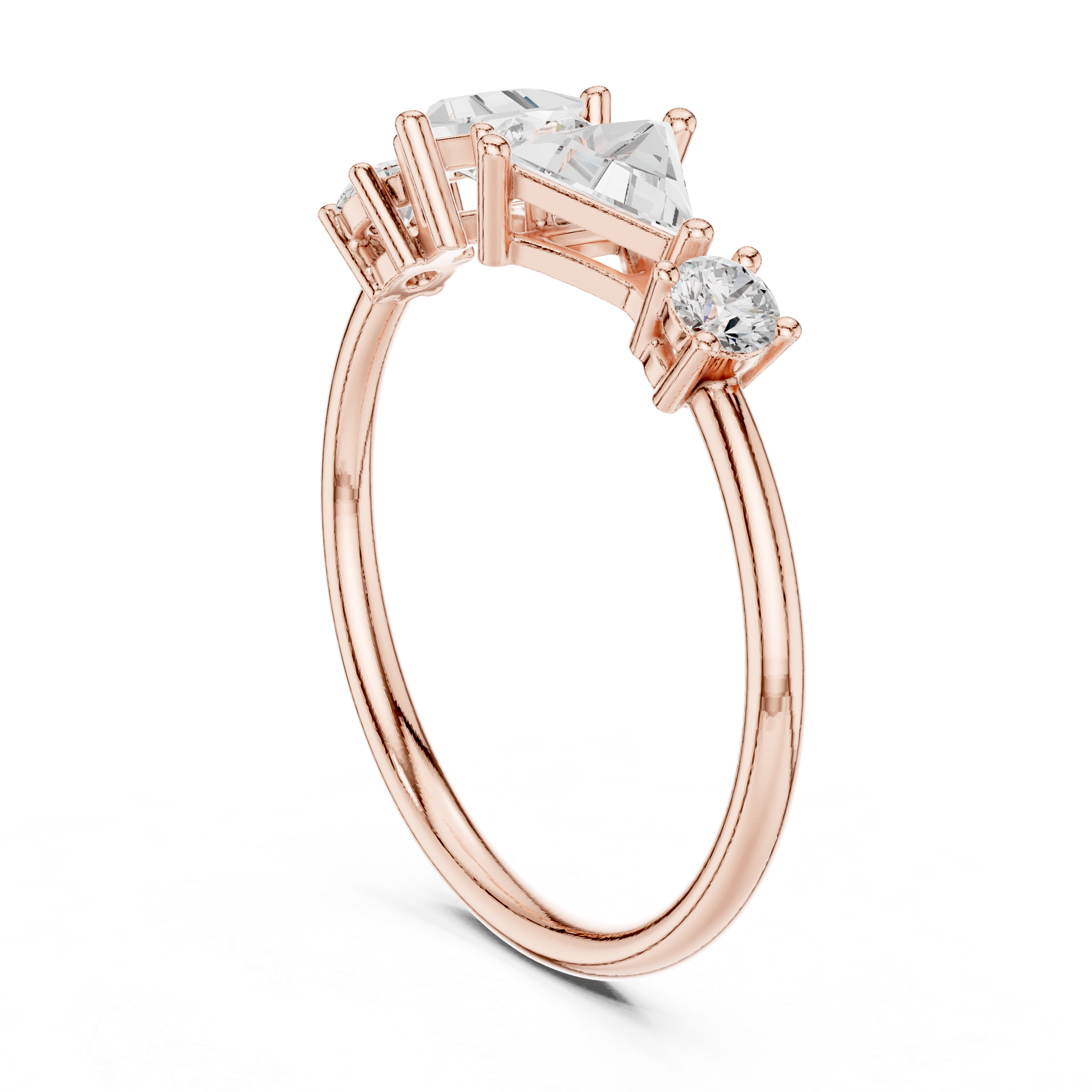 Ladies triangle diamond ring in gold with triangle and round lab grown diamonds by Signora Jewels