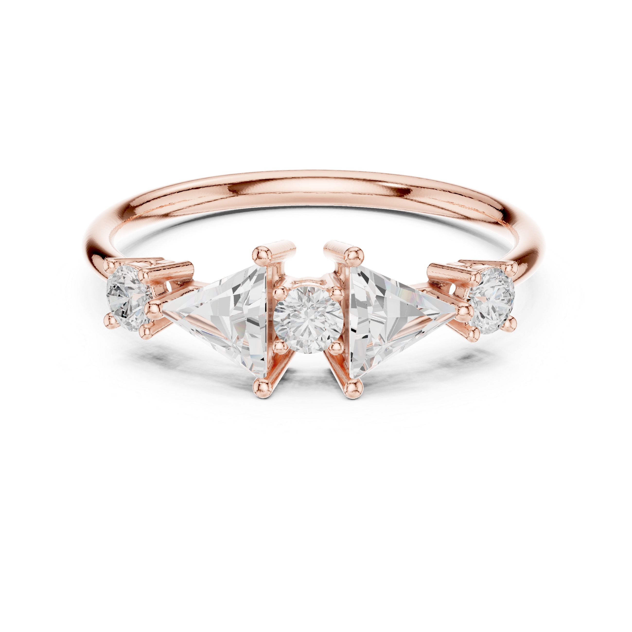 Ladies triangle diamond ring in gold with triangle and round lab grown diamonds by Signora Jewels