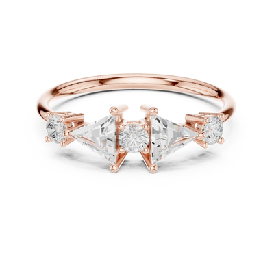 Ladies triangle diamond ring in gold with triangle and round lab grown diamonds by Signora Jewels