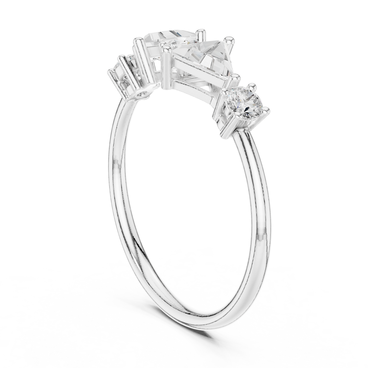 Ladies triangle diamond ring in gold with triangle and round lab grown diamonds by Signora Jewels